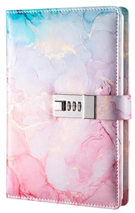 Amagogo Tagebuch mit Schloss, verschließbares Tagebuch, A5, PU-, dick, Tagebuch mit Passwortsperre, verschlossenes Tagebuch, Teenager, Mädchen, Kinder, Rosa