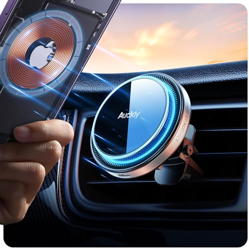Auckly 15W für Magsafe Autohalterung mit Ladefunktion,Ladegerät Auto Wireless Car Charger KfZ Magnet Handyhalterung für iPhone 15 14 13 12 Pro Max Mini Plus & Samsung Xiaomi [A28-YS] [Silber]