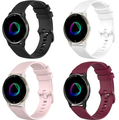 Issinlky cinturino silicone 20 mm per Garmin Venu 2 Plus/Sq/Sq Music/Venu Sq 2/Sq 2 Music/Vivoactive 3/3 Music/Vivoactive 5/Garmin Venu/Vivomove HR/Forerunner 55 245 645,Nero+bianco+rosa+bordeaux
