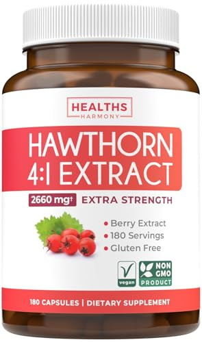 Super Potent Hawthorn Berry Capsules - Hawthorn Berry 4:1 Extract (Berries) 665mg Supplement Made from Concentrate to Support Heart and Digestive Health - Vegan Non-GMO & Gluten Free (6 Month Supply)