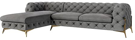 S-Style Möbel Milton Chesterfield Ecksofa Sofa L-Form Couch Eckcouch Wohnzimmer Möbel Wohnlandschaft Polstersofa mit Metallfüßen 5-Sitzer 305x200x73 cm Grau Links