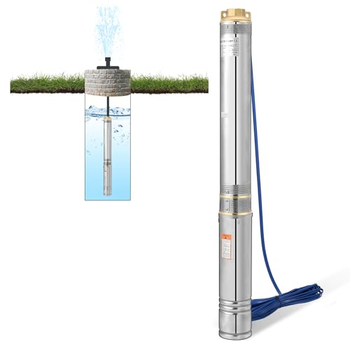 Fiqops Tiefbrunnenpumpe 750W 4000l/h, Brunnenpumpe 875mm, Edelstahl Wasserpumpe Druck 6,7bar, max. Förderhöhe 67m, max. 35°C, für Brunnengehäuse von 4 Zoll oder größer