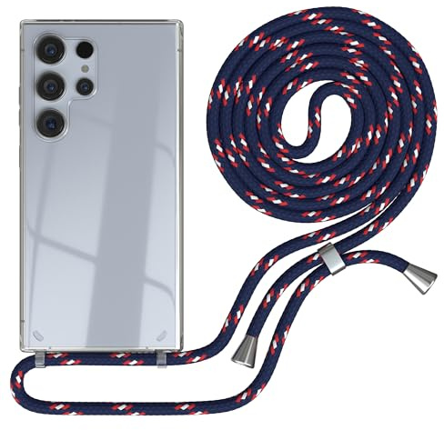 EAZY CASE - Handykette kompatibel mit Samsung Galaxy S24 Ultra Kette zum Umhängen für Galaxy S24 Ultra Hülle mit Band aus Silikon stoßfeste transparente Handyhülle als Fallschutz in Navy Camouflage
