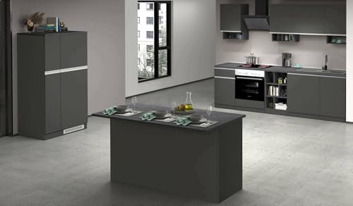 Cucina completa Armand, Set con dispensa, Mobile per cucinotto, Kit blocco con isola e portafrigo, 100% Made in Italy, Antracite e Ardesia