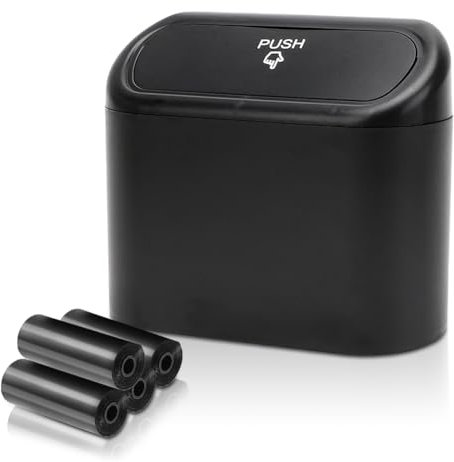 Fouvin Automülleinmer mit Deckel, Auto Mülleimer, Mülleimer mit 4 Rollen Müllsäcke für Auto, Mini Mülleimer Auto Mülleimer Innenraum Auto Accessoires, 1 Pcs