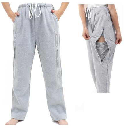 Lmaray Katheter-Beinbeutelhose, Nephrostomiebeutel, Hose, Urinbeutel, Stomaunterstützung mit zwei Taschen, Grau, GRAU, XL