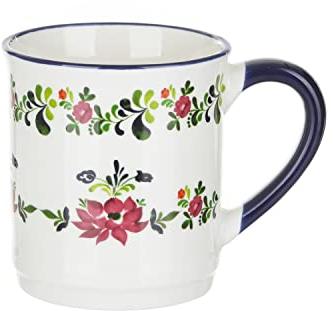 KASANOVA Tazza Mug Fiori 310 ml in Porcellana Bianca e Blu Multicolore Tavola,tè e caffè