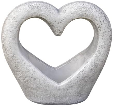 gartendekoparadies.de Liebevolle Pflanzschale Herzmotiv Pflanzgefäß aus Steinguss, H. 41 cm, 2 Liter, 16 kg, Grau, frostsicher für Außenbereich