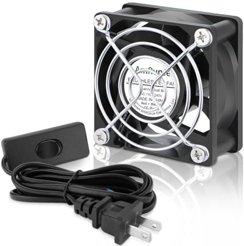 AmRunJe EC Computer Fan with AC Plug 110V 115V 120V 220V 240V 60mm x 25mm Dual Ball Bearing for Cooling Computer Case, TV Box, Amplifier, Small Equipment, and Exhaust Projects