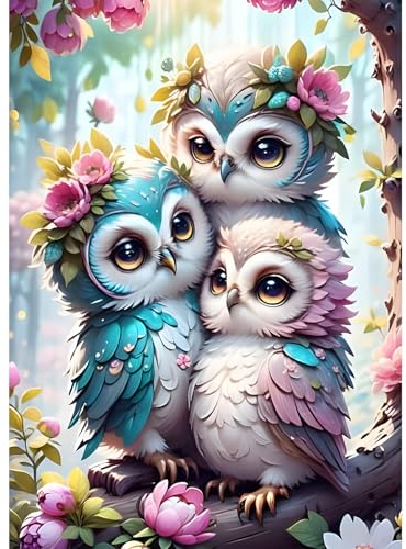 GDYEEH 5D Eulen Diamant Painting Pictures, DIY Blumen Diamant Art Painting Kits, Fantasie Diamond Painting Set for Adults Anfänger, Mosaic Making, Diamond Painting for Home Decor 30x40cm