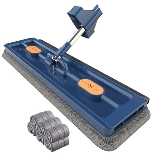 Bodenwischer Profi XL mit 2 Wischbezügen, 360° Drehgelenk,Wischmopp mit Fußklick, Mikrofaser Bezug für Fliesen und Laminat, Stahlstiel 137cm, Mopp mit 42cm Wischbreite (Blau)