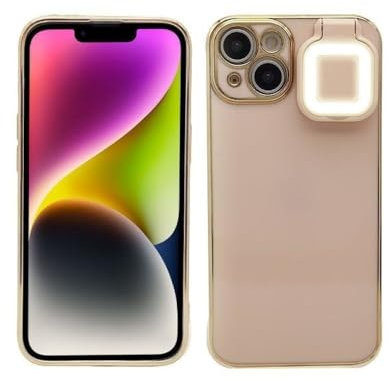 HUUMAGIC Für iPhone 12 13 14 Pro Max Ringlicht-Blitzhülle Selfie-Taschenlampe Handyhülle für iPhone 14 Plus XS XR 11 12 13, Pulver, für iPhone 8plus