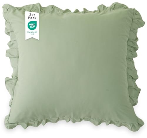TOCOMOA Kissenbezug 80x80 2er Set - Rüschen Kissenbezüge Öko-Tex Zertifiziert, Kissenhülle Weich und Hypoallergen, Kopfkissenbezug 80x80cm mit Hotelverschluss Hellgrün