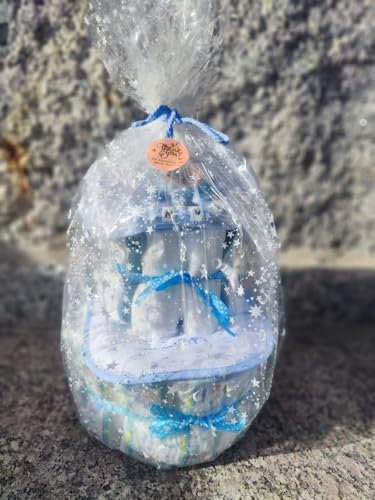 Cesta Regalo Bebe Recien Nacido Personalizada con Nombre. Canastilla con Nombre bordado.Pañales Baberos Chupeteros con Nombre y Accesorios,... TetebyNoa (Cesta Mediana Azul)