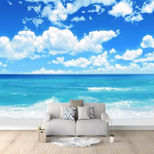Photo Wallpaper Nature Seascape Blue Sky Beach 400x280 cm Non-Woven Wall Mural, 3D Wallpaper Roll Mural, Moderne Living Room Bedroom Art Poster Mural Wallpaper
