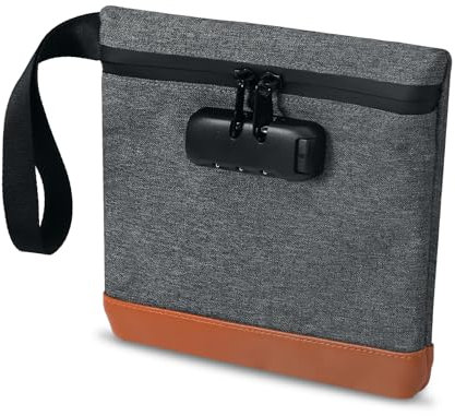 Brifit Smell Proof Bags, Security Anti-Theft Money Bag with Combination Lock, 8×7.5 Inches Waterproof Pouch, Men & Women's Portable Safe Handle Bag, Passports, Protect for Cash, Wallet, Phone (Grey)