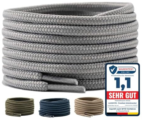 LaceHype 2 Paar - Premium Runde Schnürsenkel [ Ø4,5 mm ] Polyester für Arbeitsschuhe, Stiefel, Outdoorschuhe und Sportschuhe reißfeste Schuhbänder (Grau, 165cm)