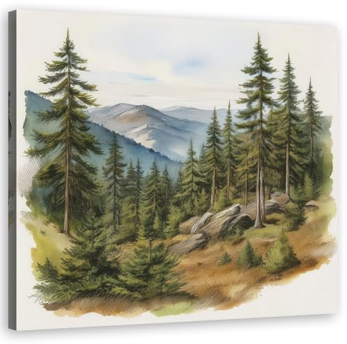 Feeby Leinwand Bilder - Landschaft Berge Wald - Canvas 40x40 cm - Deko Wohnzimmer - Wandbilder Schlafzimmer - Deko Aesthetic - Wand Deko - Leinwand Groß - Deko Zimmer - Leinwandbilder XXL