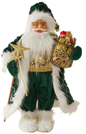 Large Santa Claus Decorations, Christmas Standing Figurine Ornaments for Xmas Decoration New Year Handmade Faux Fur Christmas Traditional Standing Santa Figurine for Xmas Holiday Home Decor