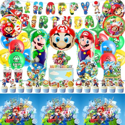 99 Pieces Birthday Decorations, Super Theme Party Tableware Set Party Supplies, Super Birthday Decorations with Cake Toppers Napkins Birth day Banner Plates Tableware for 10 Guests