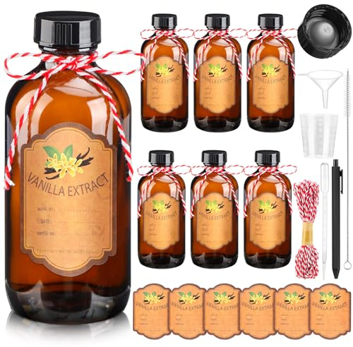 ProSuites 6 Pack Vanilla Extract Bottles 4 oz Homemade Glass Bottles for Vanilla Extract Amber Glass Jars for Syrup,Food,Sauce,Beans,Vanilla Extract Christmas Gift