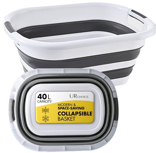 UR CHOICE 26 L Collapsible Laundry Basket with Foldable Legs, Portable Washing Bin with Handles, Space Saving Clothes Hamper for Laundry Toys Shopping and Storage