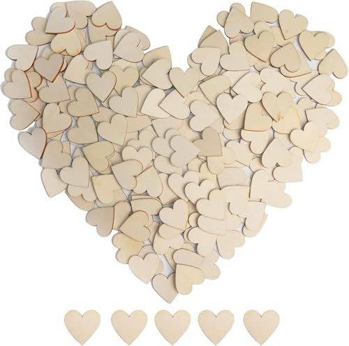 100 Pcs Wooden Hearts, Rustic Love Heart for Crafting, Hearts for Crafts, DIY Unfinished Wooden Ornaments Embellishments for Wedding Guest Books, Table Decoration Embellishments (3cm)