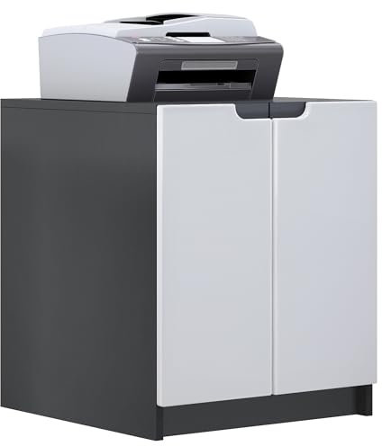 Vladon Druckerkommode Logan, Aktenschrank mit 2 Fächern und 2 Türen, Korpus in Schwarz matt, Fronten in Weiß matt, (51 x 60,5 x 54 cm)