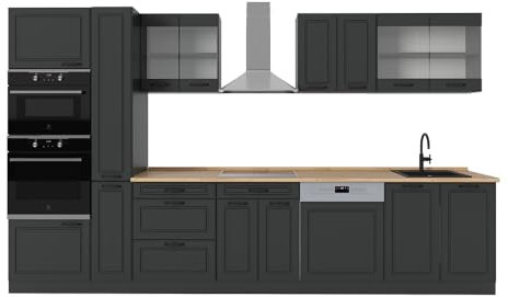 Vicco Küchenzeile R-Line, Anthrazit Landhaus/Anthrazit, 350 cm, AP Eiche