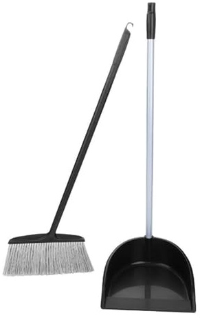 Jantex Light Duty Lobby Pan & Brush Set, Polypropylene, Black | Saves staff from bending during quick clean-ups in busy dining areas, cafes, or venues to keep floors spotless.