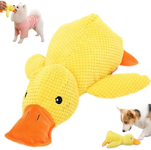 Beojonvy Anti Stress Ente Hund, Interaktives Hundespielzeug Unzerstörbar, Quietschspielzeug Hund Kuscheltier, Ente für Hunde, Dog Toys für Kleine, Mittlere, Große Hunde-Gelbe S