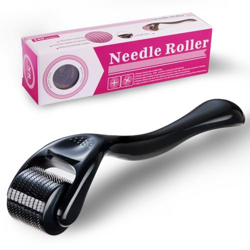 1,0mm Derma Roller Cheveux Barbe Visage Microneedling 540 Micro-aiguille en Titane,Derma-Roller Rouleau Pousse Barbe Beard Roller Pour Homme Femme Anti Rides Anti-âge Perte de Cheveux Cicatrices