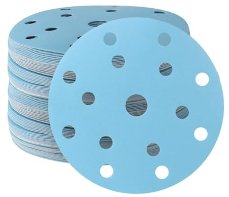 6 Inch 15 Hole Sanding Discs 240 Grit Hook and Loop Sanding Disc Blue Ceramic Sanding Discs, Heavy-Duty and Dust-Free Sandpaper for Random Orbital Sanders, 50 Pack