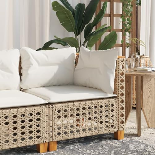 Gecheer Garten-Ecksofa mit Kissen Mittelsofa Gartenmöbel Loungesofa für Garten, Gartensofa Gartensessel, Beige Poly Rattan