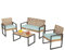 PHI VILLA Gartenmöbel Balkonmöbel Set mit 1 x 2-Sitzer Sofa, 2 x Sessel und 1 x Tisch, 4 Personen Outdoor Lounge Möbel Gartensofa. Wetterfest Rattan Balkon Lounge für Terrasse, Minzgrün und Gelb