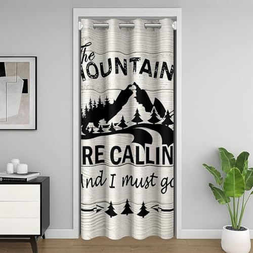 Loussiesd Happy Tenda per porta da campeggio per la privacy della porta, 1 pannello, 132 x 213 cm, montagna vintage, in legno, copertura per armadio, casa rustica estiva, bosco, albero del bosco