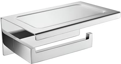 NIKCORP - Porte-Rouleau de Papier Toilette avec Étagère, Porte-Papier en Acier Inoxydable Brossé, Porte-Papier Mural pour Salle de Bain - Chrome argenté