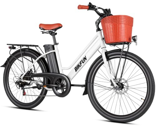 ANCHEER BIKFUN 26 E-Bike für Erwachsene, 7 Gang Elektrofahrrad mit Abnehmbarem 36V 10.2Ah Akku, 25 km/h und 70–100km Reichweite E-Bike mit Korb für Städtische Pendler, Männer und Damen