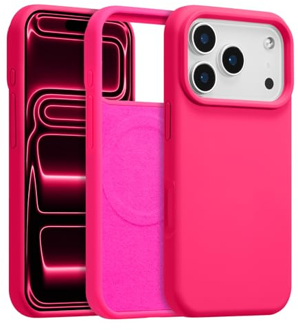 UCASONG Magnetic Liquid Silicone Case for iPhone 17 Pro Max, Hot Pink | 6.9Inch, Compatible with MagSafe, Cute Plain Solid Color Slim Case, Soft Smooth Matte Shockproof Protective Cover