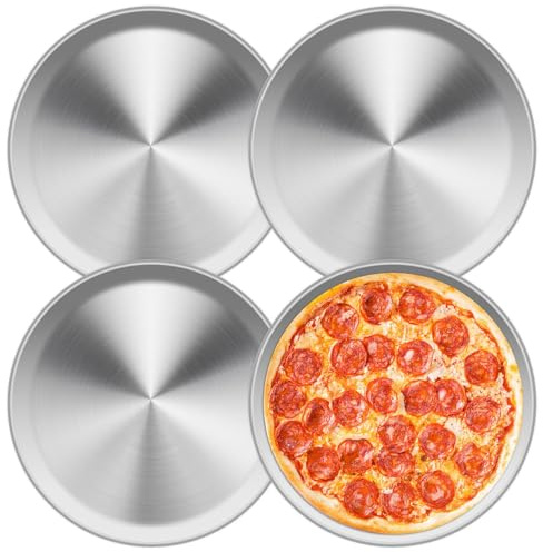 QinyOulhause Set de 4 Bandejas Redondas de Acero Inoxidable 26 cm – Platos de horno para pizza hornear servir y asar fáciles de limpiar y aptos para lavavajillas