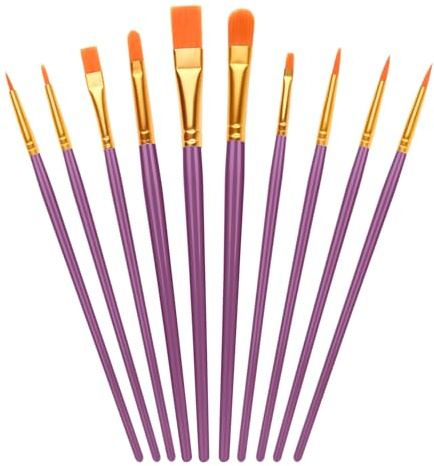10-Piece Nylon Hair Paint Brush Set, Art Flat Brushes for Face Nail Art, Kids Painting with Watercolor Oil Acrylic, Decorations Models Figurines - Purple