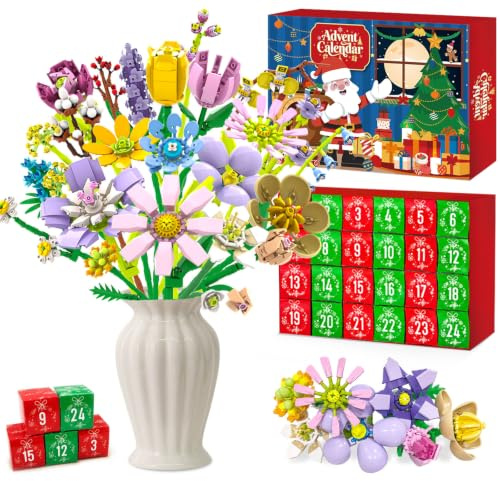 Blumen Bauset Adventskalender 2026 für Mädchen – 24 Tage Countdown Geschenk | 24 einzigartige Blumenstrauß – 4,9 mm ABS-Bausteine,kompatibel mit gängigen Marken | für Teenager und Frau | Ab 8 Jahren