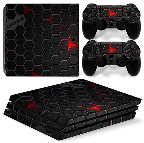 Morbuy PS4 Pro Skin Vinyl Autocollant Sticker Decal pour Playstation 4 Pro Console and 2 Dualshock Manette Set (Black Comb)