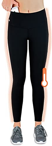 Formbelt Thermo Leggings Damen Gefüttert mit Handytasche warme Thermoleggins lauftights Fleece Winter Tights lang Laufhose Warme Winterhose (schwarz M)