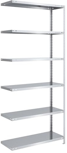 eurokraft | Schraubregal | Bauart leicht | verzinkt | Regalhöhe 2500 mm | Bodenbreite 1000 mm | Tiefe 500 mm | Anbauregal