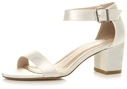 Ajvani Womens Ladies mid Heel peep Toe Buckle Ankle Strap Party Strappy Sandal , 4 UK, Ivory Satin