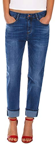 Fraternel Damen Jeans Hose Boyfriend Baggy Stretch Relaxed Blau M
