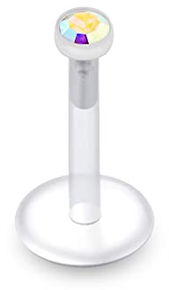 Monster Piercing 2,5 MM Crystal Regenbogenstein Einstellung in Bio Flex Push-Fit Top mit UV 16 Gauge - 9MM Länge Labret Tragus Piercing-Schmuck