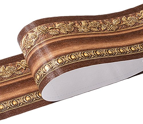 WDragon Floral Pattern Molding Peel Stick Wall Border for Home Decor Bathroom Kitchen,4 inch by 16.4 feet (Brown)