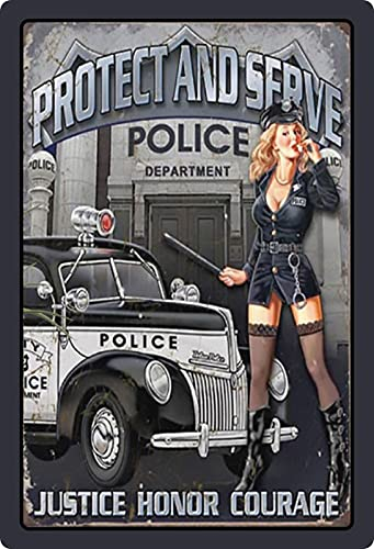 Cartel de Chapa genérica 20 x 30 cm Pinup Policía Police Protect Serve Placa Pin up Tin Sign